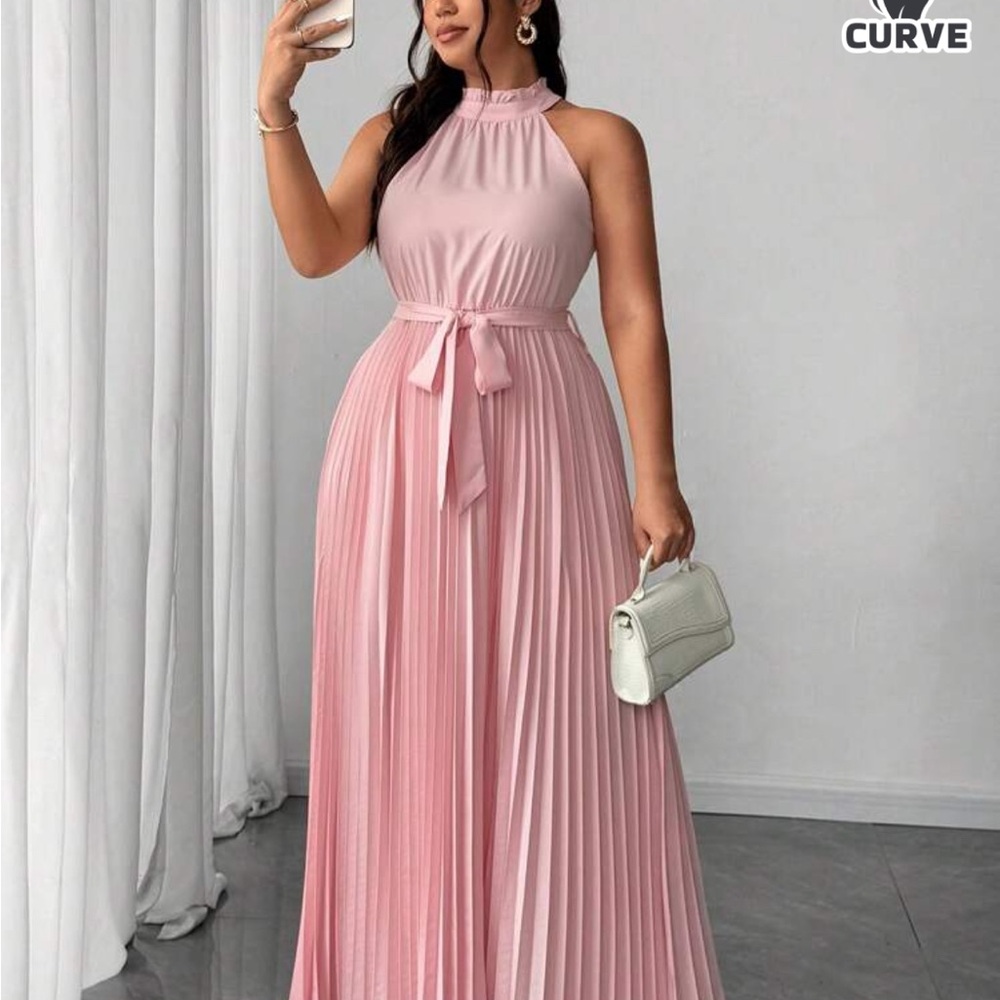 Pink Pleated Maxi Dress